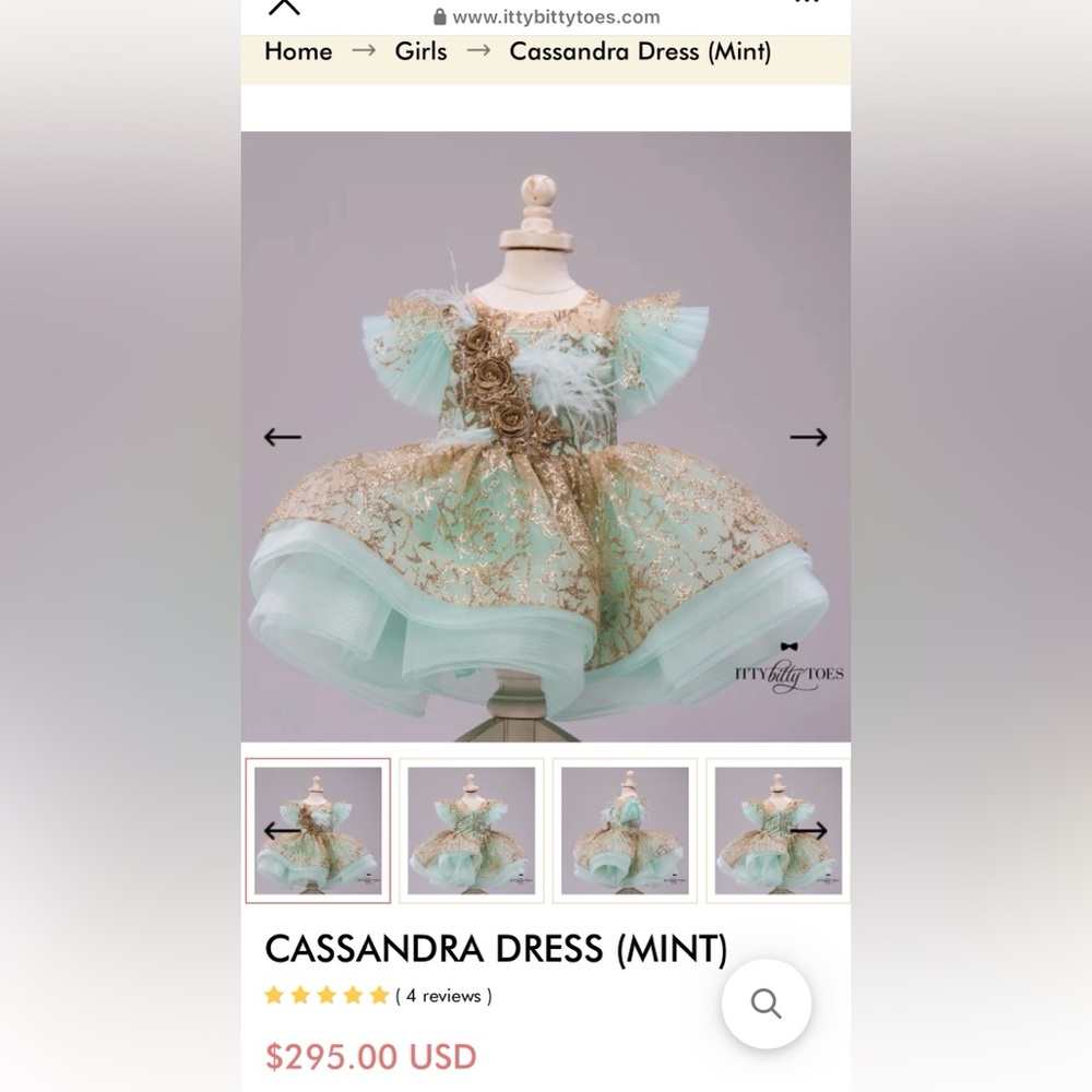 Size 7 “Itty Bitty Toes” Birthday/Special Ocasional Mint Dress